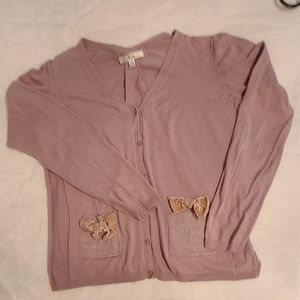 Womens button down cotton Cabi light weight light purple sweater.